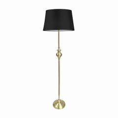 Złota Lampa Podłogowa Stojąca  Złoty satynowy E27 abażur Czarny