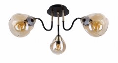 Lampa Sufitowa Żyrandol Czarny Złoty E27 Klosz dymiony