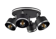 Lampa Sufitowa Żyrandol Czarny E27 Klosz Czarny Srebrny