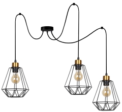 Lampa Wisząca Żyrandol Czarny Złoty E27 Klosz Czarny