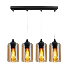 Lampa Wisząca Żyrandol Czarny E27 Klosz Brązowy