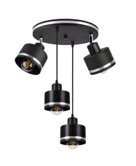 Lampa Wisząca Żyrandol Czarny talerz E27 Klosz Czarny Srebrny