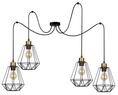 Lampa Wisząca Żyrandol Czarny Złoty E27 Klosz Czarny