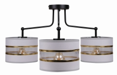 Lampa Wisząca Żyrandol Czarny E27 abażur Szary Złoty