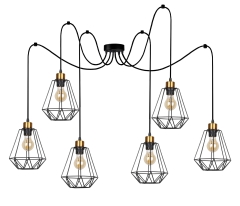 Lampa Wisząca Żyrandol Czarny Złoty E27 Klosz Czarny