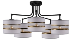 Lampa Wisząca Żyrandol Czarny E27 abażur Szary Złoty