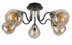 Lampa Sufitowa Żyrandol Czarny Złoty E27 Klosz dymiony