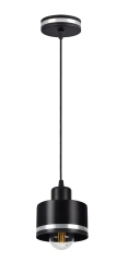 Lampa Wisząca Żyrandol Czarny E27 Klosz Czarny Srebrny