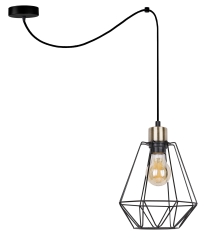 Lampa Wisząca Żyrandol Czarny Patyna E27 Klosz Czarny