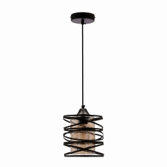 Lampa Wisząca Żyrandol Czarny E27 Klosz BURSZTYNOWY