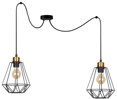 Lampa Wisząca Żyrandol Czarny Złoty E27 Klosz Czarny