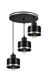 Lampa Wisząca Żyrandol Czarny E27 Klosz Czarny Srebrny