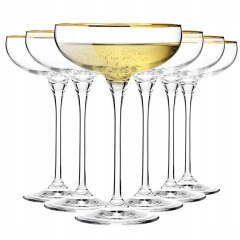 Kieliszki szampan szampanówki Harmony KROSNO GOLD złoty pasek 240ml 6szt