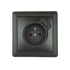 Gniazdo elektryczne z portem USB Slim czarny mat Lexman