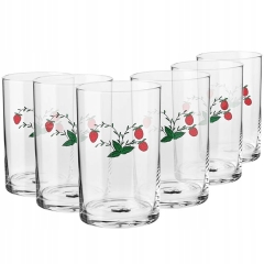 Tradycyjne Szklanki do herbaty Wzór Poziomka PRL KROSNO 6x250ml ZESTAW