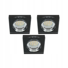 GU10 LED Z ŻARÓWKĄ LED Chrom Oprawa Stropowa Wpuszczana Stała Kwadratowa SZKŁO CZARNE zestaw 3szt.