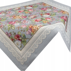 Obrus 100X100 gobelinowy SZARY ŻAKARDOWY róże