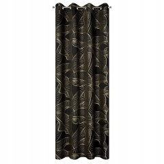 Zasłona gotowa w złote liście 140X250 Czarna