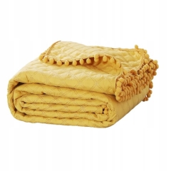 Musztardowa Narzuta Pikowana z pomponami 200x220
