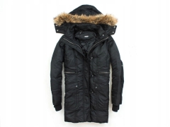 *O DKNY Womens Jacket Parka Fur Hood Black S